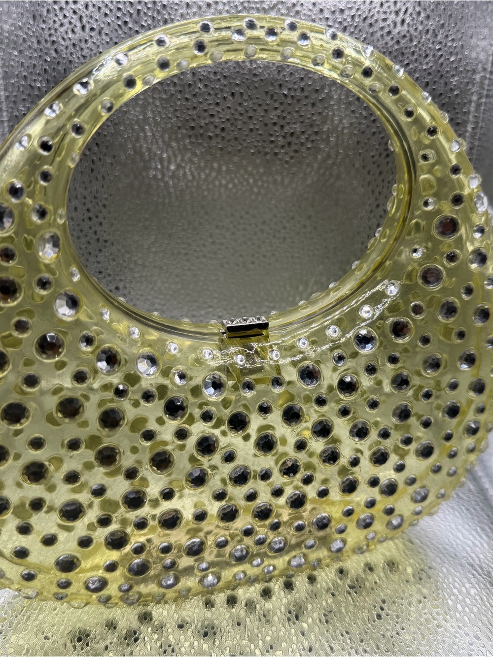 Yellow Crystal-Embellished Clear Handle Women’s Bag